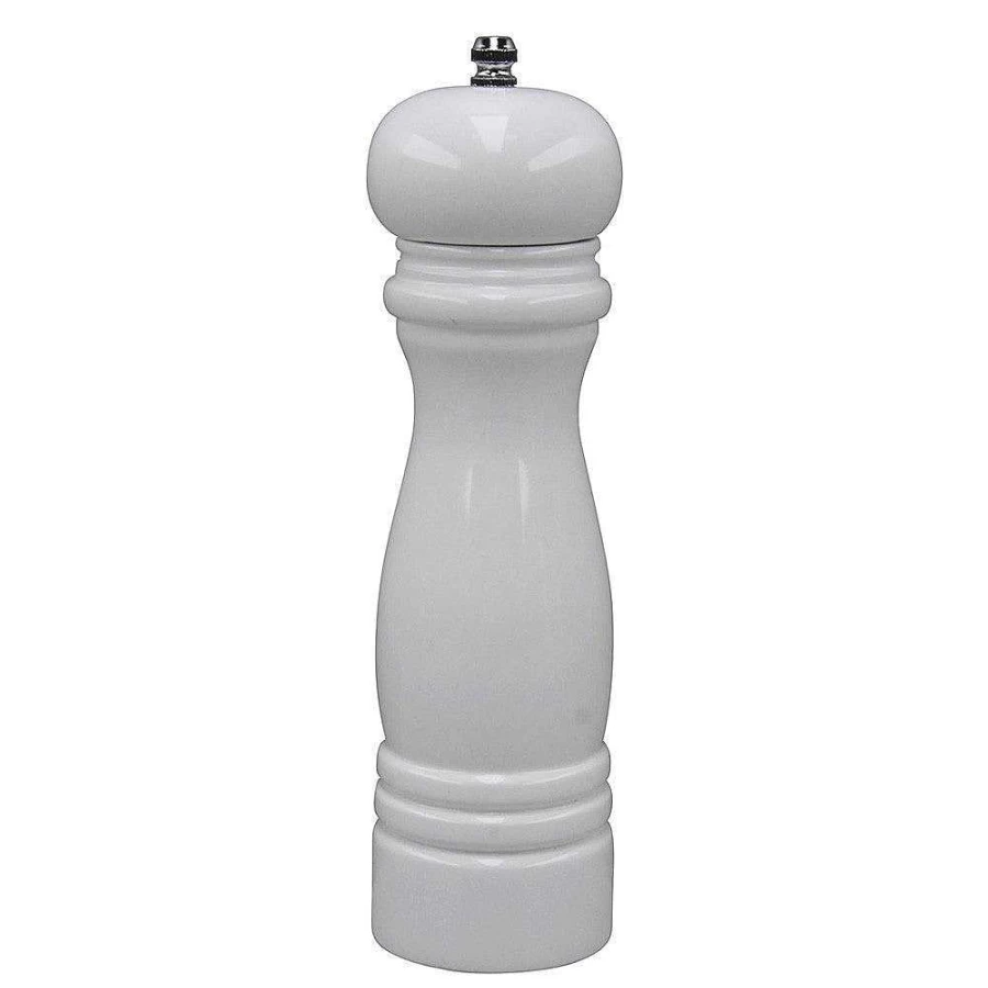Wheel and Barrow Premium 21.5cm White Wood Salt and Pepper Grinder Set - Adjustable Ceramic Mill