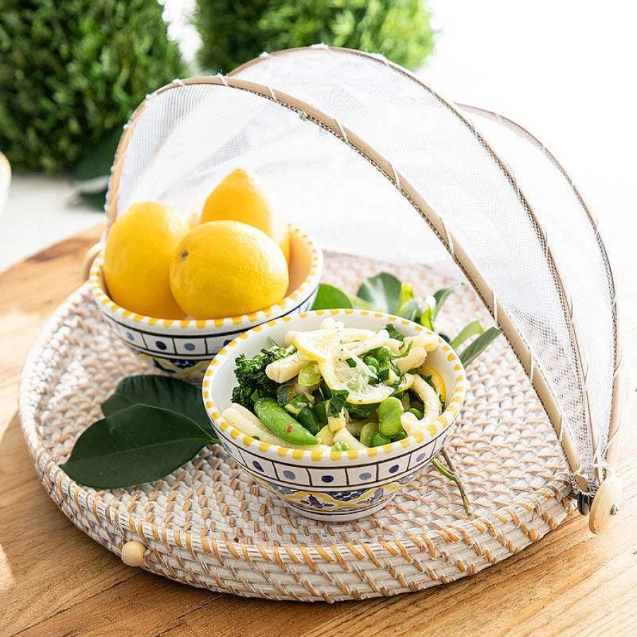 Wheel and Barrow 45Cm Rattan Base Mesh Food Cover - Breathable Kitchen Fly Net for Outdoor Dining