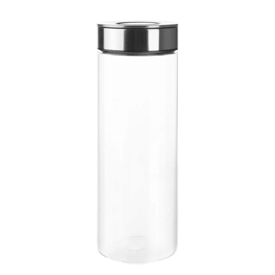 Wheel and Barrow 1.7L Glass Storage Jar with Stainless Steel Airtight Press Lid - XL Kitchen Canister for Pantry Organization