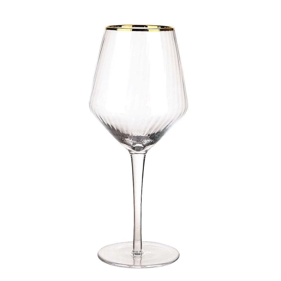 Wheel and Barrow Premium 720ml Wine Glass with Gold Rim - Crystal Clear Optic Design for Enhanced Aromas