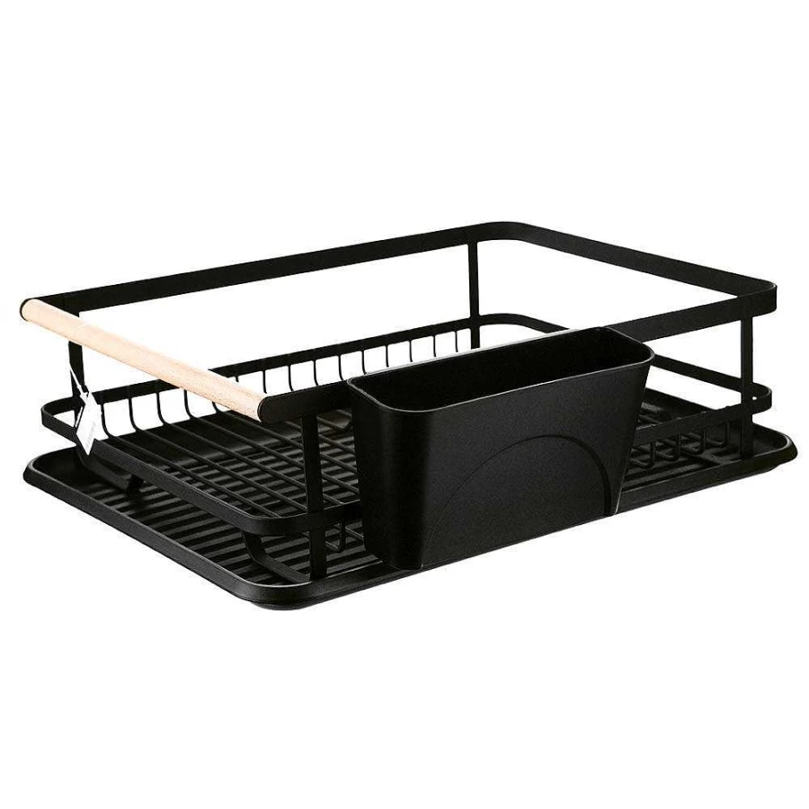 Wheel and Barrow Iron Dish Rack with Cutlery Holder 43cm x 32cm x 14cm - Black Kitchen Organizer