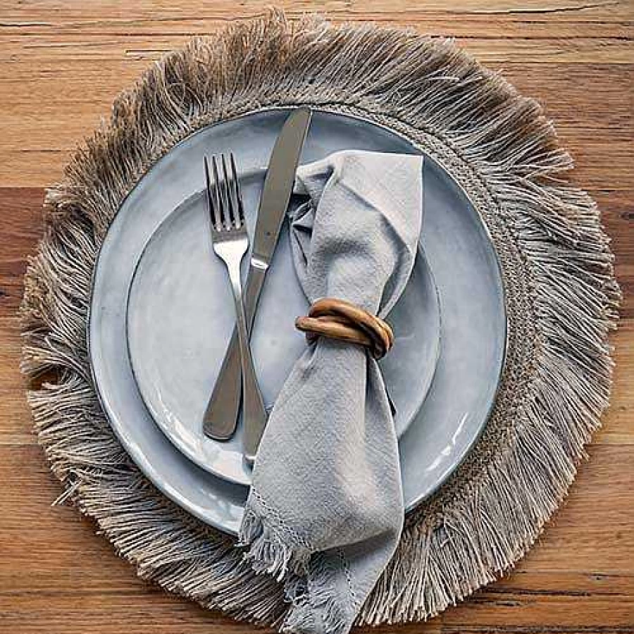 Wheel and Barrow Round Palm Fiber Placemat with Fringe - 41cm Eco-Friendly Table Mat