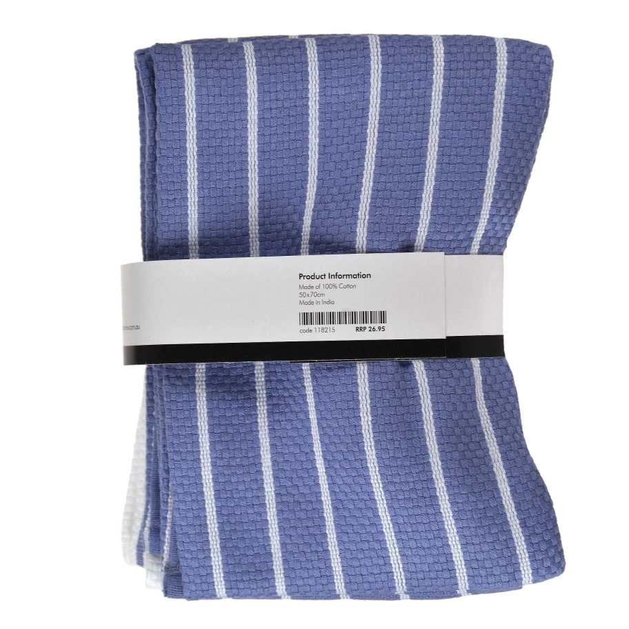Wheel and Barrow 4-Piece Sea Blue and White Striped Tea Towel Set - Kitchen Linens