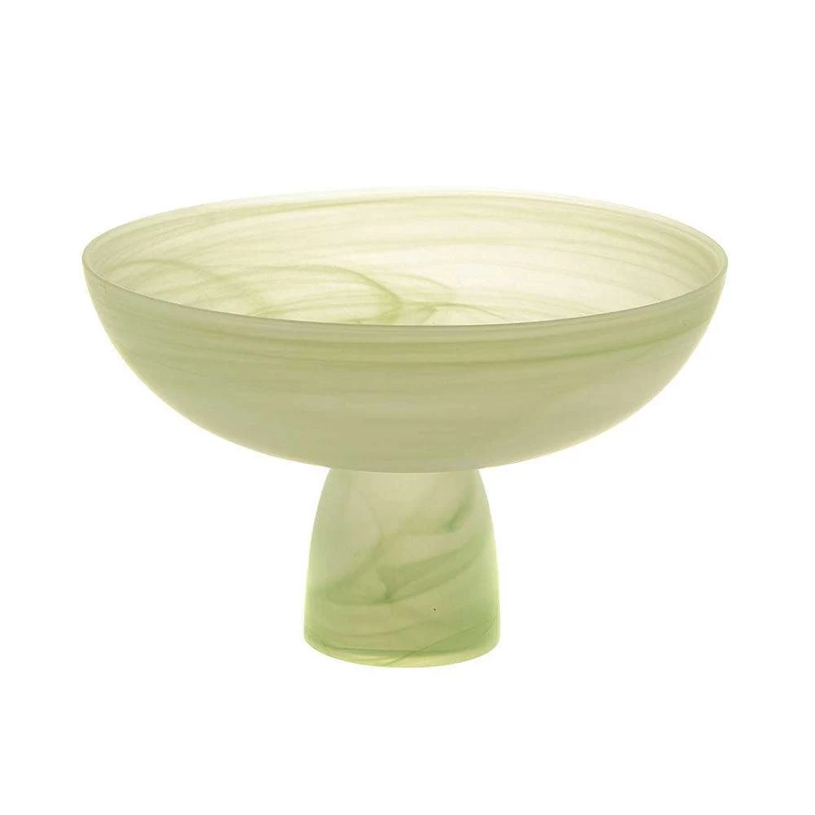 Wheel and Barrow Alabaster Mint Green Footed Bowl 24cm - Elegant Decorative Serving Dish