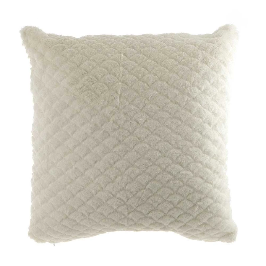Wheel and Barrow Ivory Faux Rabbit Fur Scallop Cushion 50x50cm Soft Decorative Pillow