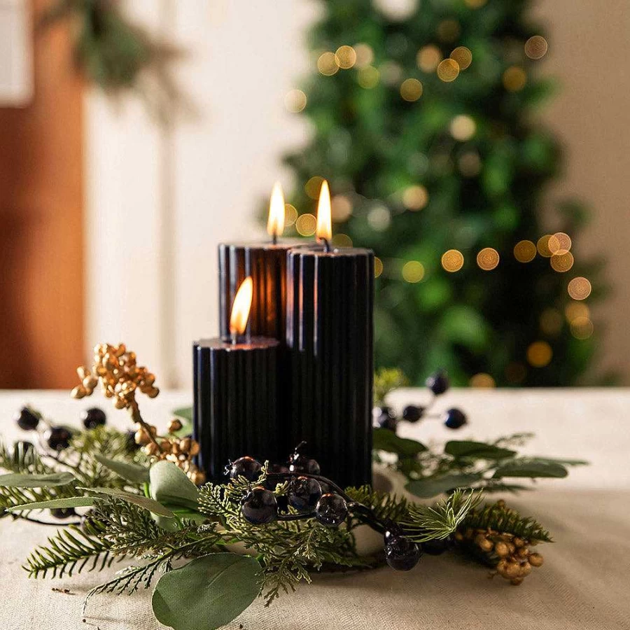 Wheel and Barrow Navy Blue Ribbed Pillar Candle - 7x10cm Handmade Decorative Scented Candle for Home Decor