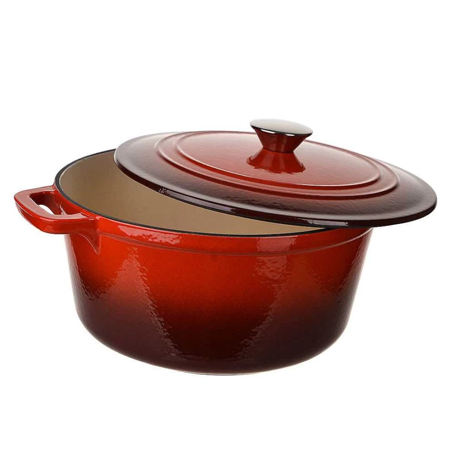 Wheel and Barrow 4.6L Red Enameled Cast Iron Dutch Oven Pot