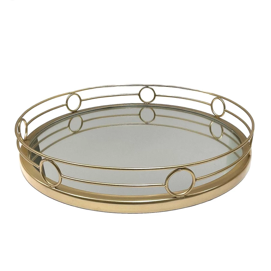 "Wheel and Barrow Round Serving Tray with Gold Circle Edge - 40cm Diameter, 9cm Height"