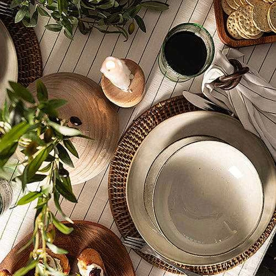 Wheel and Barrow Stoneware Dinner Plate 29cm - Olive Green Ceramic Tableware for Dining