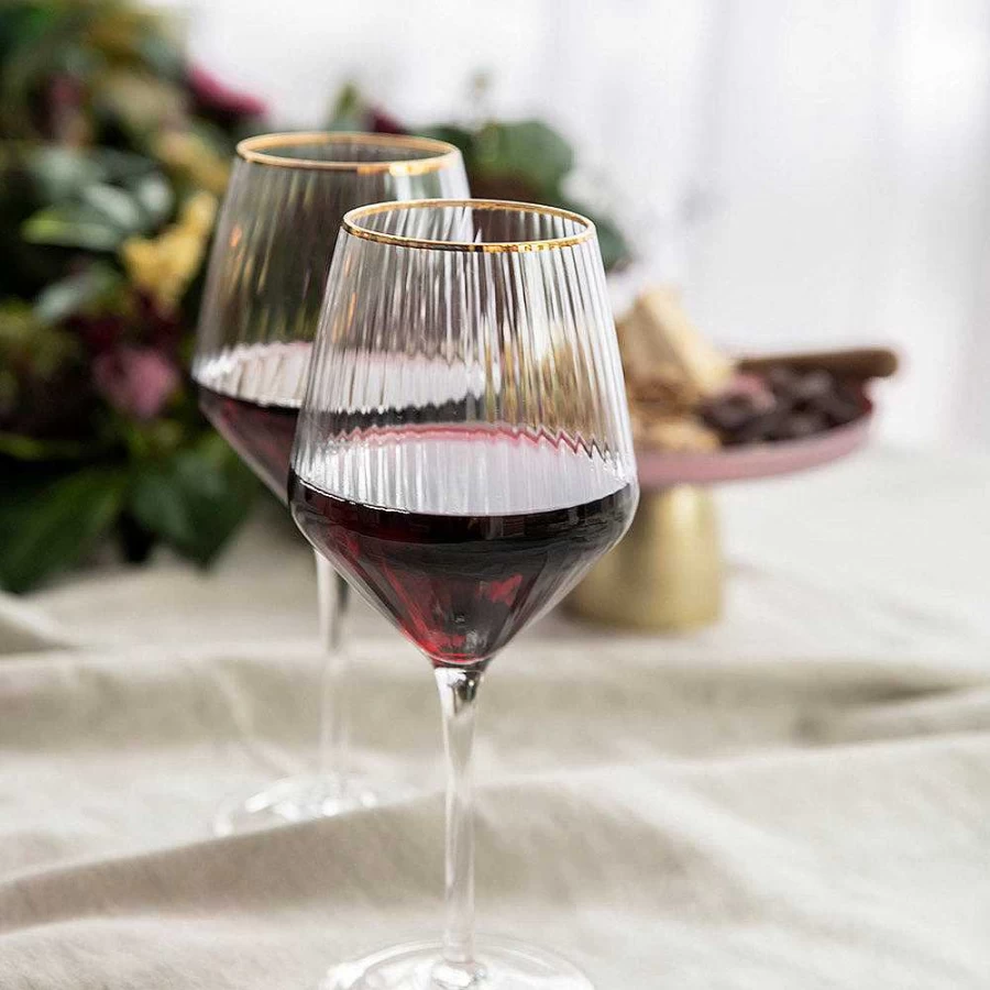 Wheel and Barrow Premium Optic Wine Glass with 24K Gold Rim - 720mL Large Crystal Clear Glass for Red & White Wine - Elegant Stemware for Gifts & Entertaining