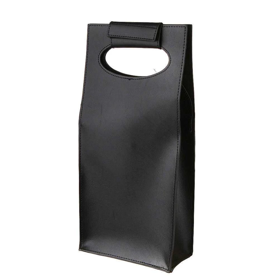 "Wheel & Barrow Black Leatherette Wine Carrier - Holds 2 Bottles with Comfort Handle"