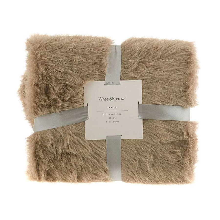 Wheel and Barrow Luxurious Faux Fur Throw Blanket - Soft Beige 51x63 Inches (130x160cm) Cozy Plush Decorative Living Room Blanket