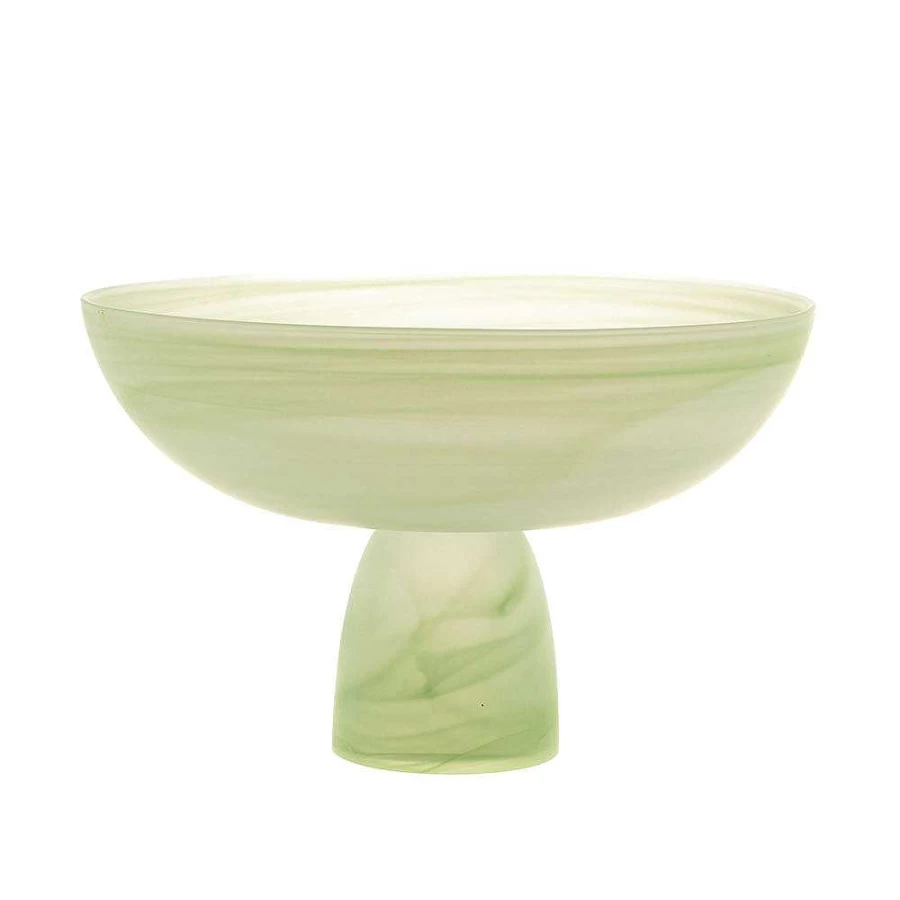 Wheel and Barrow Alabaster Mint Green Footed Bowl 24cm - Elegant Decorative Serving Dish