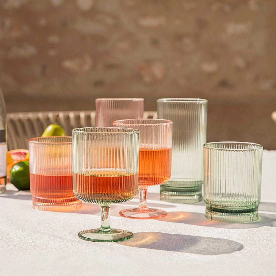 Wheel and Barrow Green Acrylic Ribbed Highball Glass - 410ml, Durable & Stylish Drinking Cup for Cocktails and Beverages