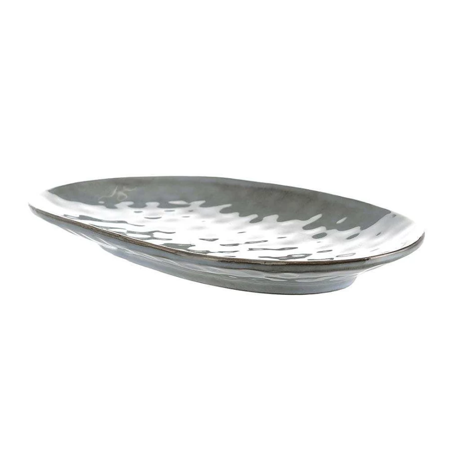 Wheel and Barrow Light Blue Oval Stoneware Platter - 31cm x 18cm Handcrafted Ceramic Serving Dish