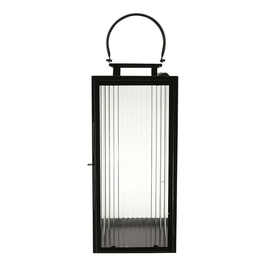 Wheel and Barrow Matte Black Steel Rectangle Lantern - 48cm x 21cm Outdoor Garden Decoration