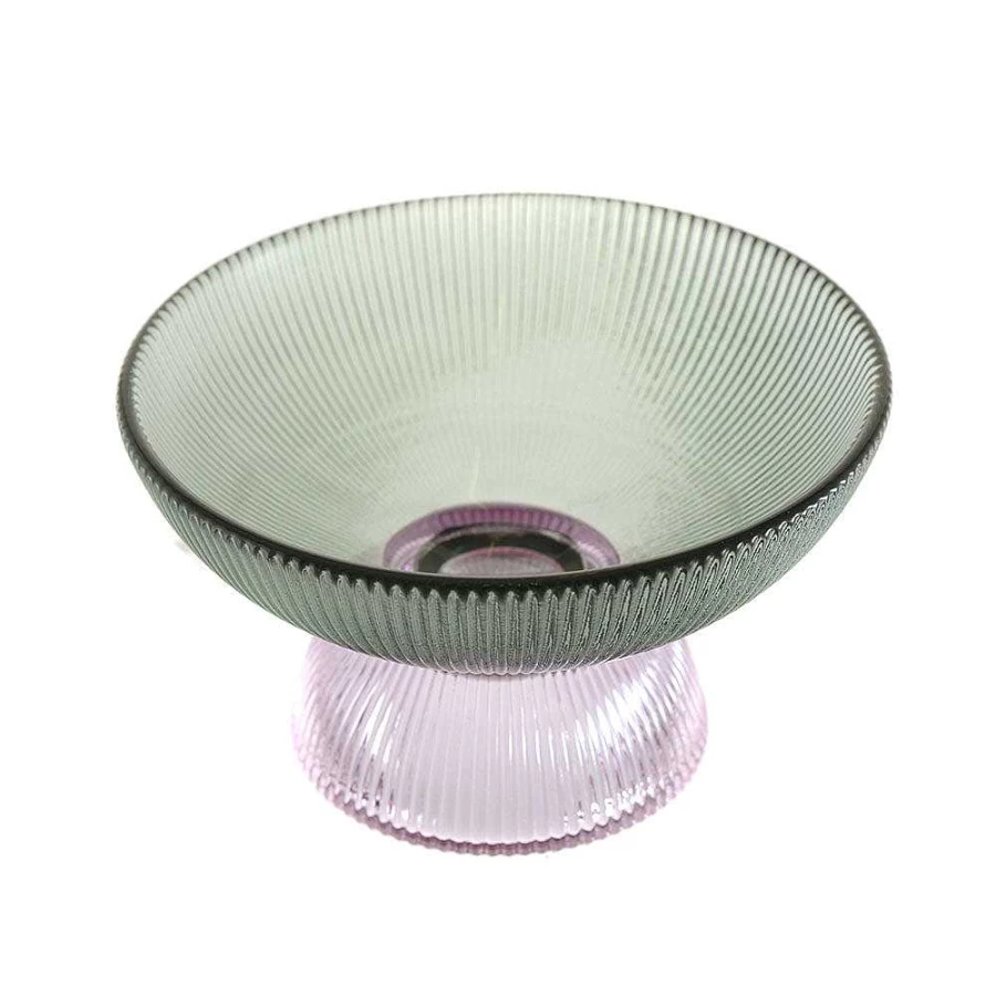Wheel and Barrow Green and Purple Glass Footed Bowl - 15cm x 18.5cm Elegant Serving Dish
