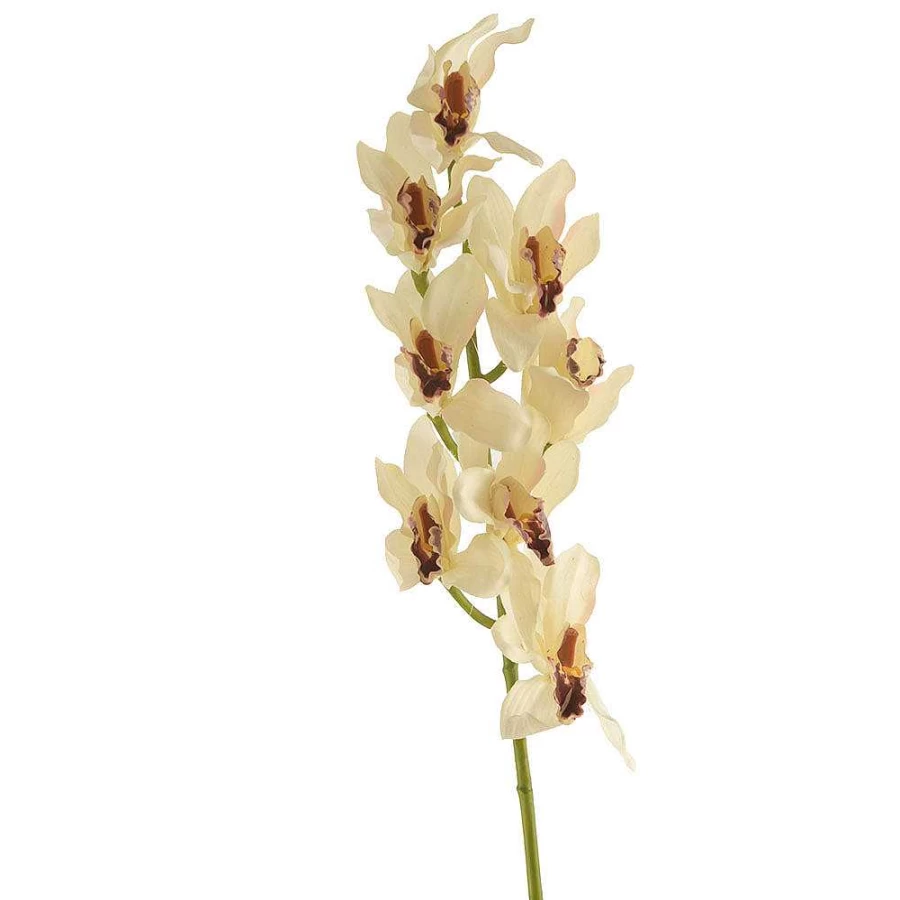 Wheel & Barrow Artificial Cymbidium Orchid Stem - 76cm White & Red Silk Flower for Home Decor