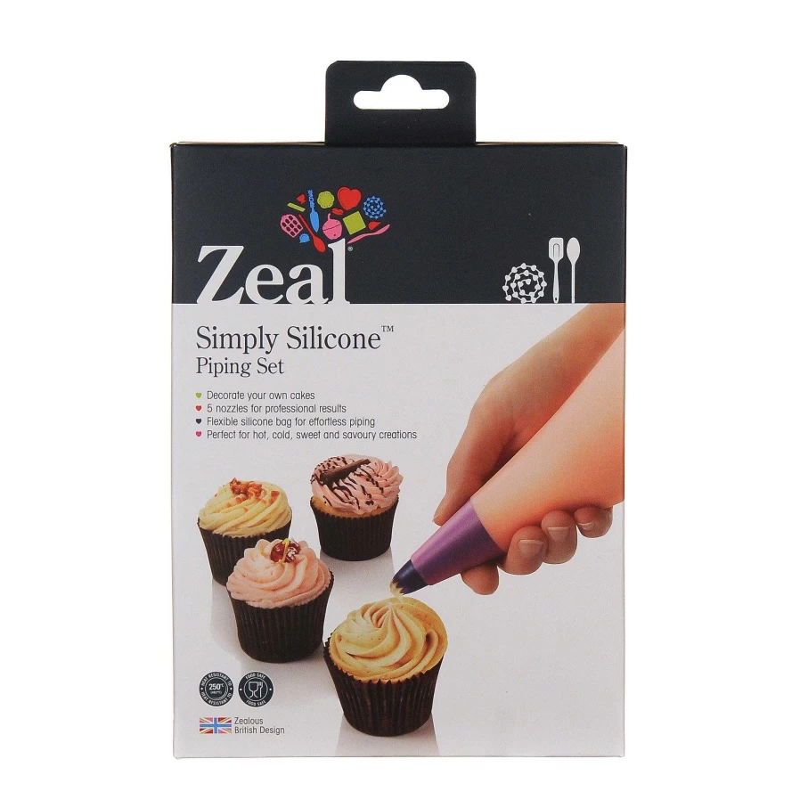 Wheel and Barrow Silicone Piping Bag Set with 5 Decorative Nozzles for Cake Decorating and Baking
