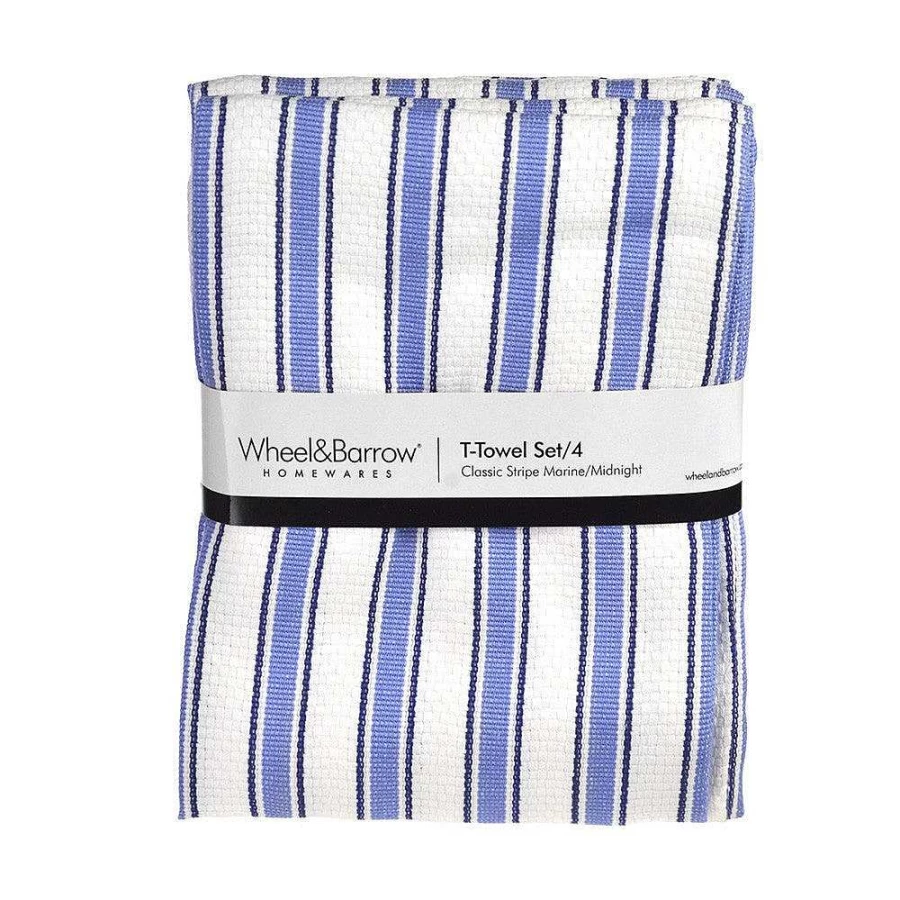 Wheel and Barrow 4-Piece Tea Towel Set in Marine & Midnight Stripes - Premium Cotton Kitchen Towels