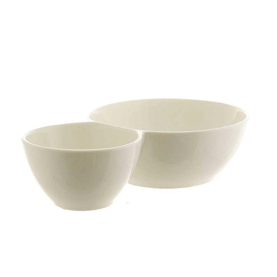 Wheel and Barrow White 24cm Porcelain Divided Bowl - 2 Compartment Serving Dish