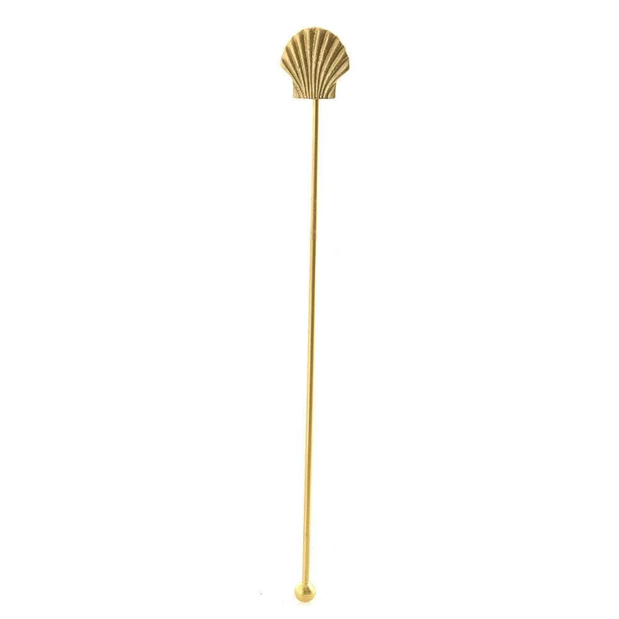 Wheel & Barrow Gold Shell-Shaped Cocktail Stirrer - Elegant Drink Mixer for Bar & Home Use