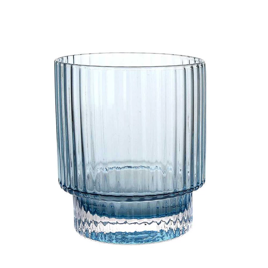 Wheel & Barrow Optic Blue Glass Tumbler - 290ml Elegant Drinking Cup for Cocktails & Beverages