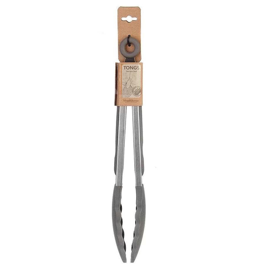 Wheel and Barrow 23cm Stainless Steel Kitchen Tongs with Heat-Resistant Silicone Tips - Grey