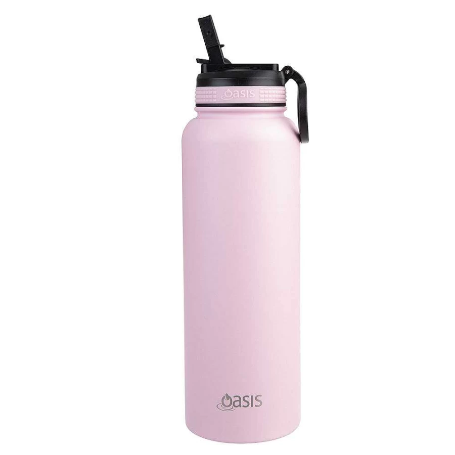 Wheel and Barrow 1.1L Pink Oasis Water Bottle with Straw - Leak Proof BPA Free Sipper for Kids & Adults