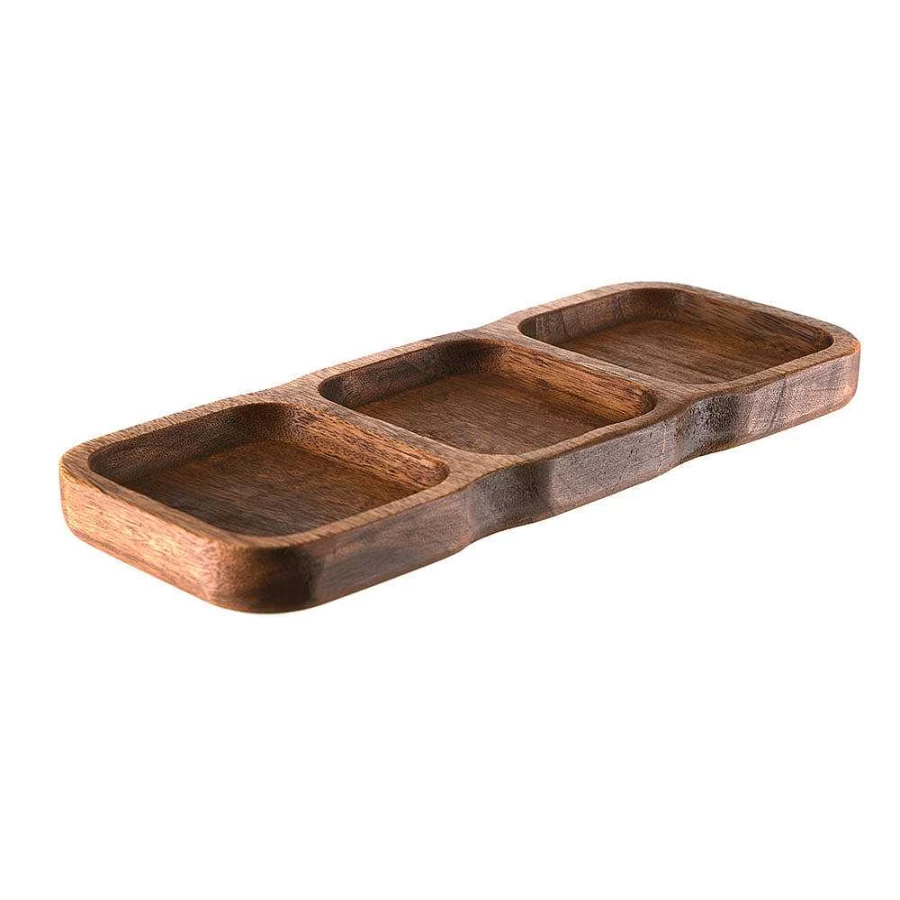 Wheel and Barrow Acacia Wood Serving Tray 38cm x 15cm x 3cm - Rustic Rectangular Cheese Board with Handles