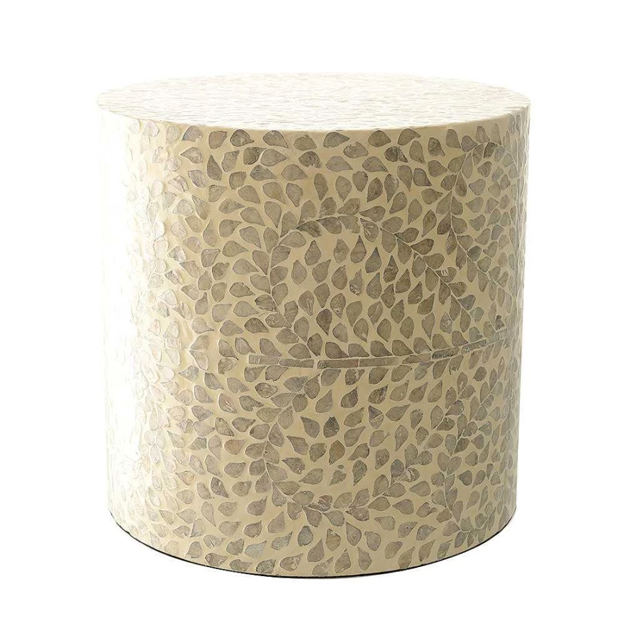 Wheel and Barrow White & Grey Capiz Leaf Design Side Table