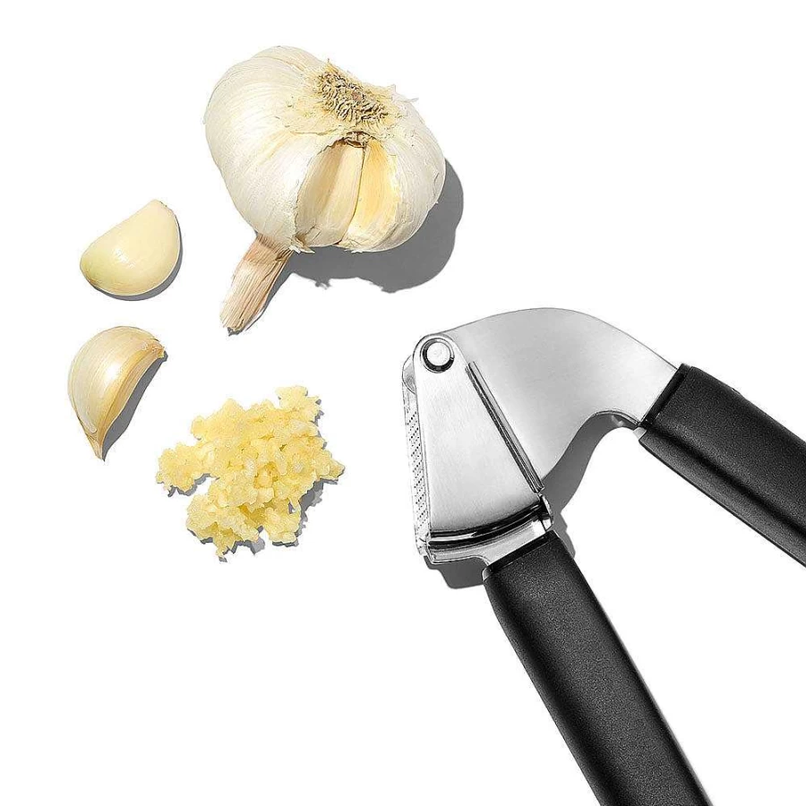 Wheel and Barrow Garlic Press - Stainless Steel Garlic Crusher with Ergonomic Handle - Easy Clean Kitchen Gadget by OXO