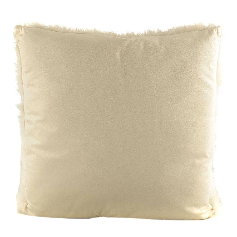 Wheel and Barrow White Faux Fur and Velvet Throw Pillow Cushion 50x50 cm for Sofa Bed Decor