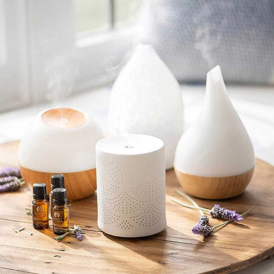 Wheel & Barrow Rechargeable Ultrasonic Essential Oil Diffuser with White & Wood Grain Design for Aromatherapy