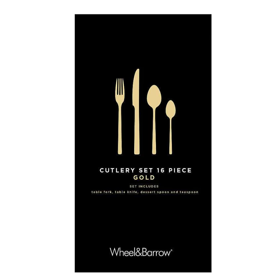 Wheel and Barrow 16-Piece Stainless Steel Cutlery Set - 18/10 Light Gold Flatware for Dining
