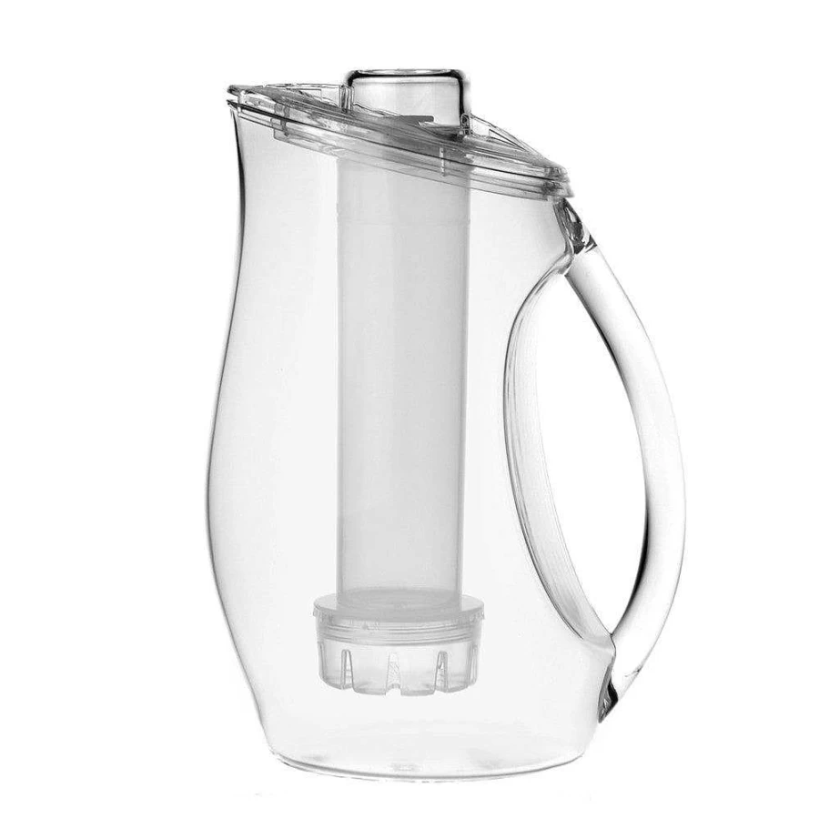Wheel and Barrow 2.75L Clear Acrylic Pitcher with Ice Tube and Infuser - BPA Free Large Capacity Beverage Container for Water, Juice, and Cocktails