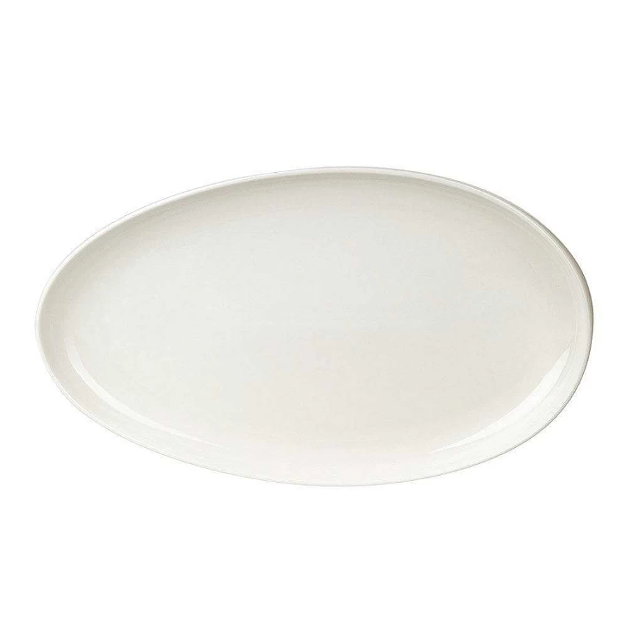 Wheel & Barrow White Porcelain Oval Platter - 41cm x 24cm x 5cm - Elegant Serving Dish