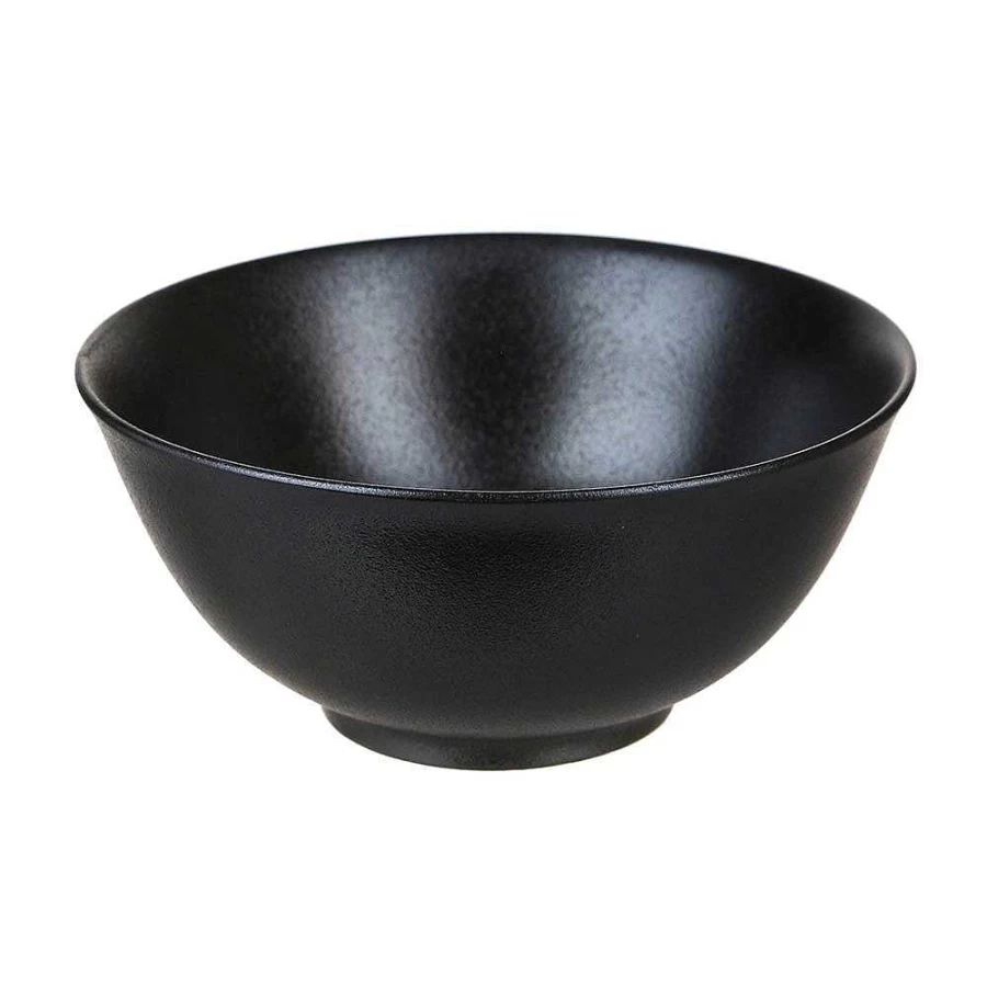 "Wheel and Barrow Black Noodle Bowl - 18cm Diameter Ceramic Soup Bowl for Asian Dishes"