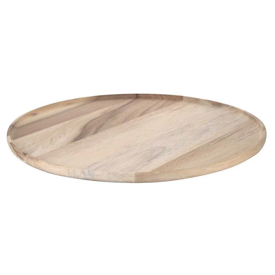 "Wheel & Barrow Acacia Wood Round Serving Tray - 48cm Diameter Natural Wooden Platter"