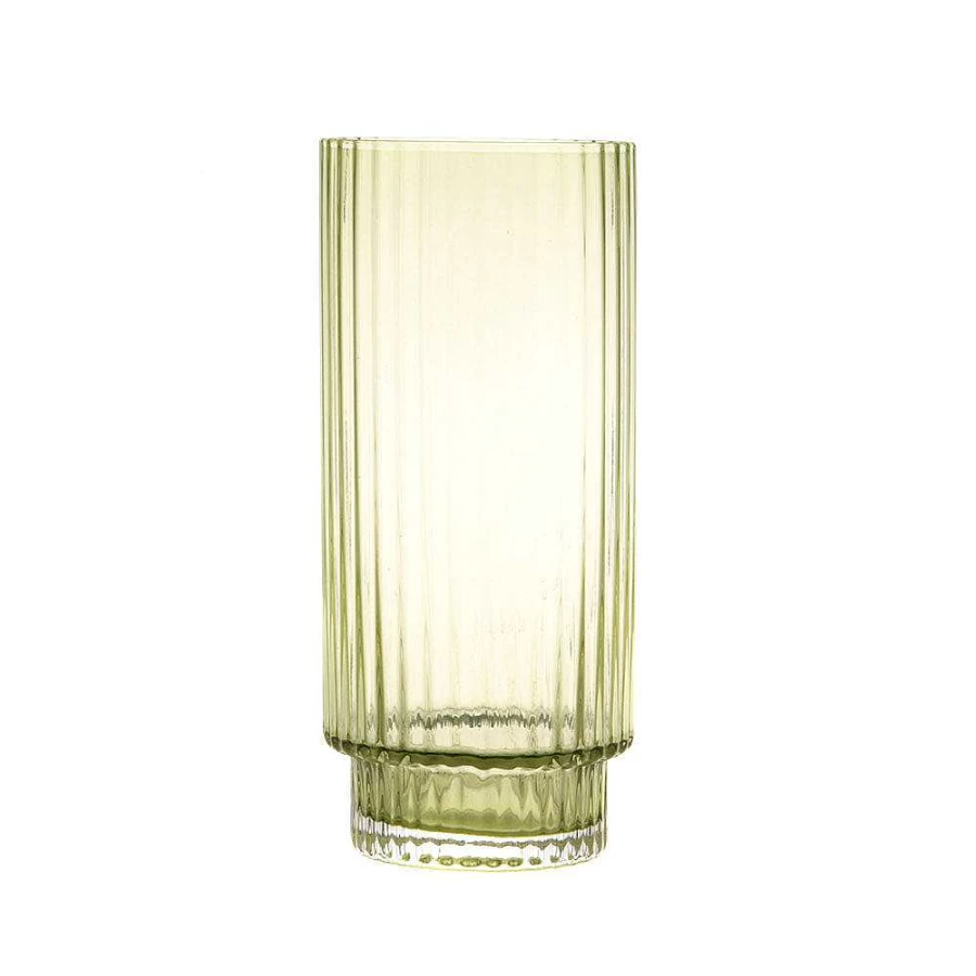 Wheel and Barrow Hi Ball Optic Olive Green Glass 490ml - Premium Drinking Glass for Cocktails and Beverages