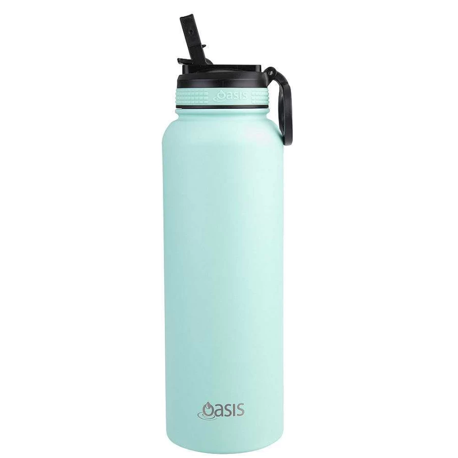 Wheel and Barrow 1.1L Mint Green Water Bottle with Sipper Straw - Insulated Oasis Design for Hydration