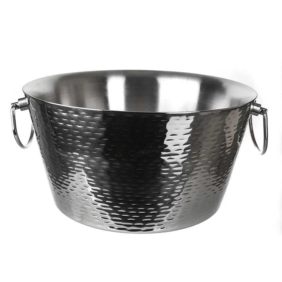 "Wheel & Barrow Stainless Steel Hammered Double Wall Party Tub – Durable Outdoor Drink Cooler"