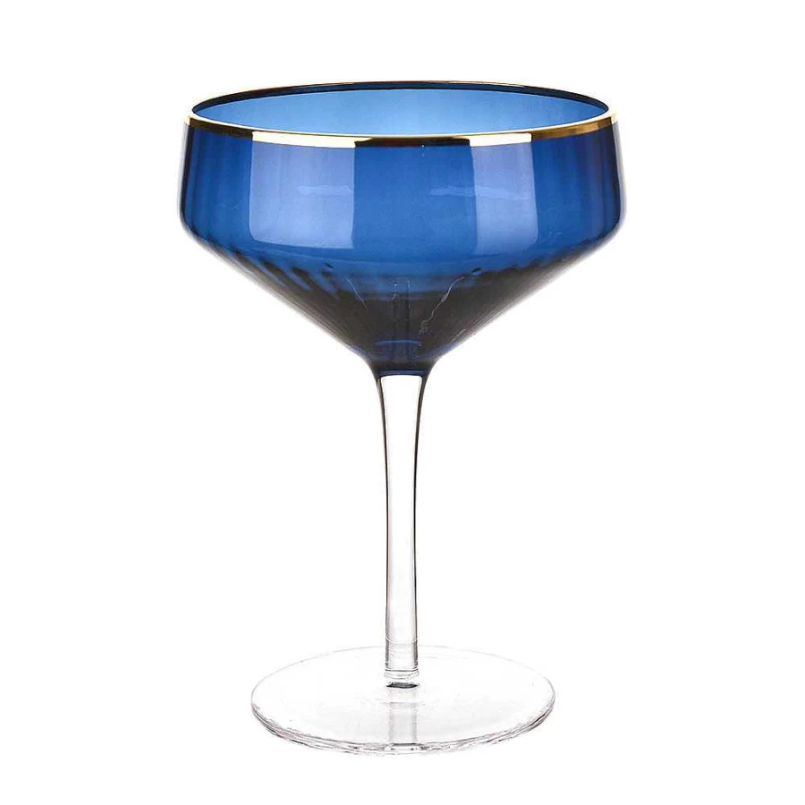 Wheel and Barrow Optic Coupe Glass 255ml - Navy Blue with Gold Rim - Elegant Drinking Glass for Cocktails and Beverages