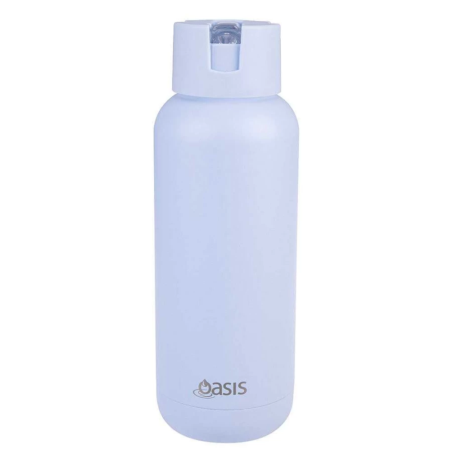 Wheel and Barrow Ceramic Water Bottle - 1 Liter Capacity, Periwinkle Blue, Oasis Design