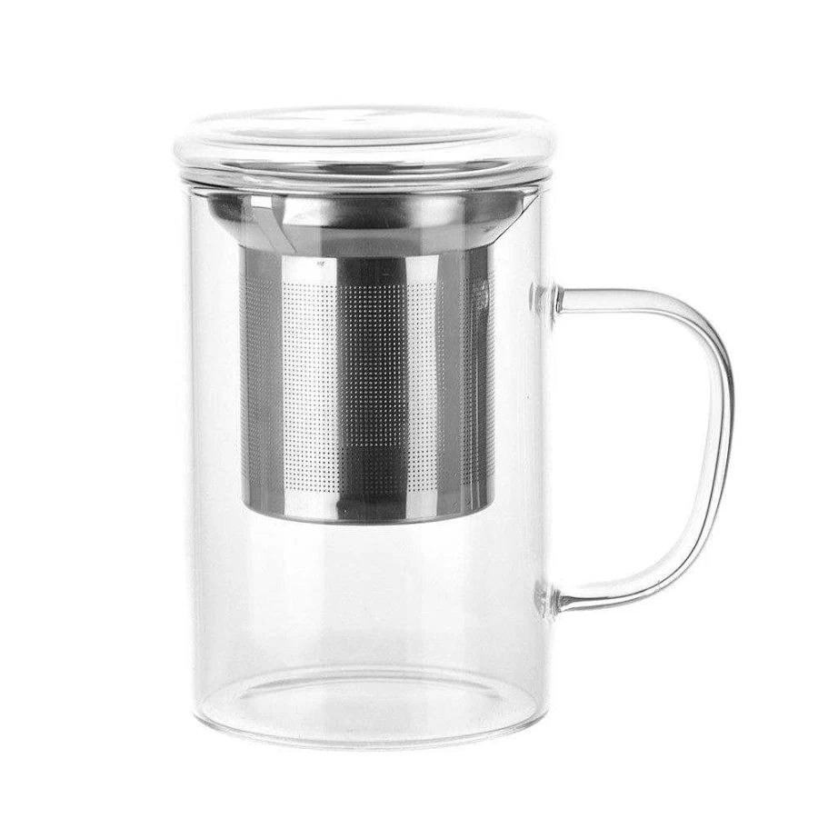 Wheel and Barrow Glass Tea Cup with Removable Infuser for Loose Leaf Tea - 12oz BPA-Free Heat-Resistant Teapot Mug