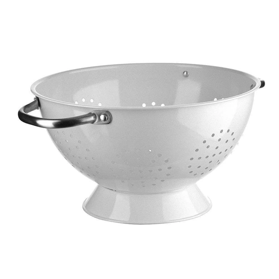 Wheel and Barrow White Iron Colander 24cm x 13.2cm - Durable Kitchen Strainer for Pasta and Vegetables