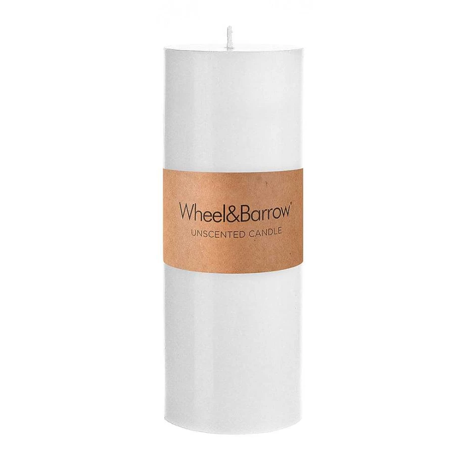 "Wheel and Barrow White Pillar Candle 7.5x20cm - Elegant Decorative Candle for Home"