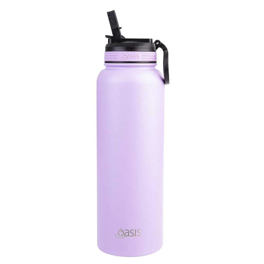 Wheel and Barrow 1.1L Lavender Oasis Water Bottle with Sipper Straw - BPA Free Leak Proof Design