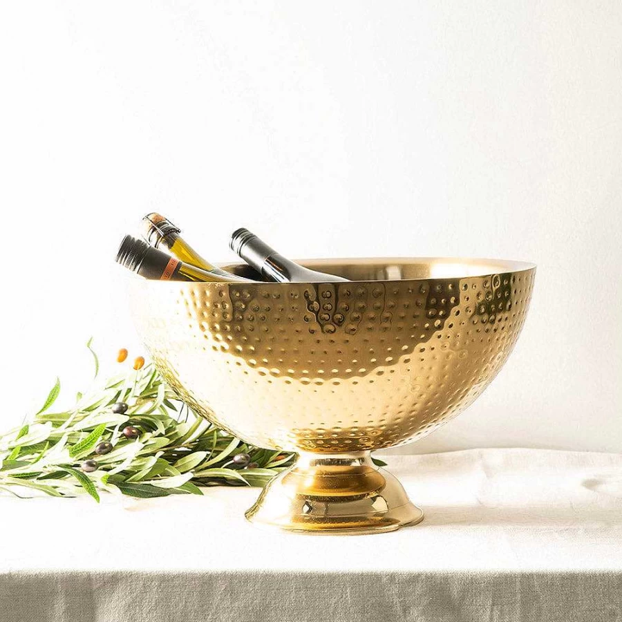 Wheel and Barrow Gold Champagne Tub Hammered Stainless Steel 43cm x 25cm