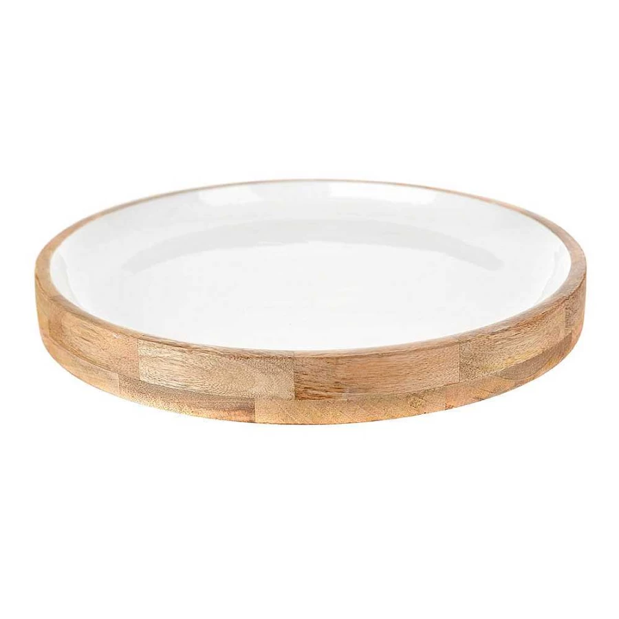 Wheel & Barrow Mango Wood Enamel Tray - 38cm Square White Decorative Serving Dish